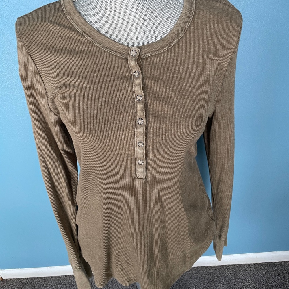 Aerie Olive Long Sleeve Button Top